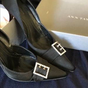 Satin and Rhinestone buckle Ann Taylor pumps